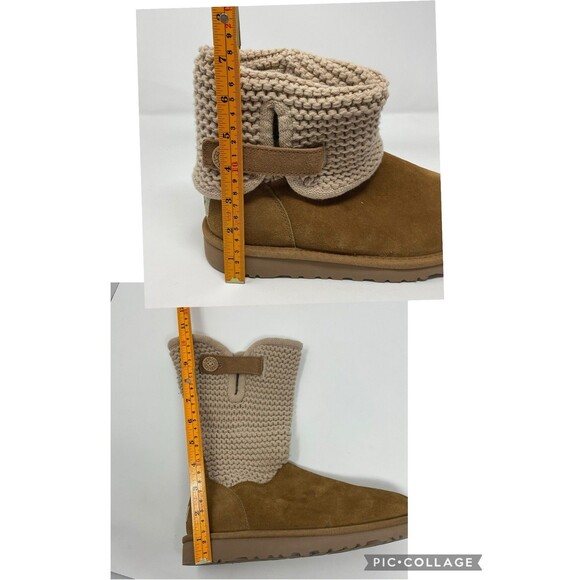 UGG Darrah Girls Sweater Knit Chestnut Suede Sheepskin Foldover Button 5 Kids - Picture 12 of 16